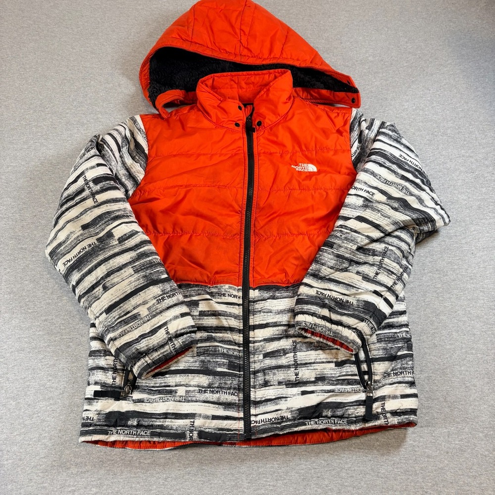 The North Face Puffer Jacket Boys XL Red Black White Mix-n-Match Hooded Zip